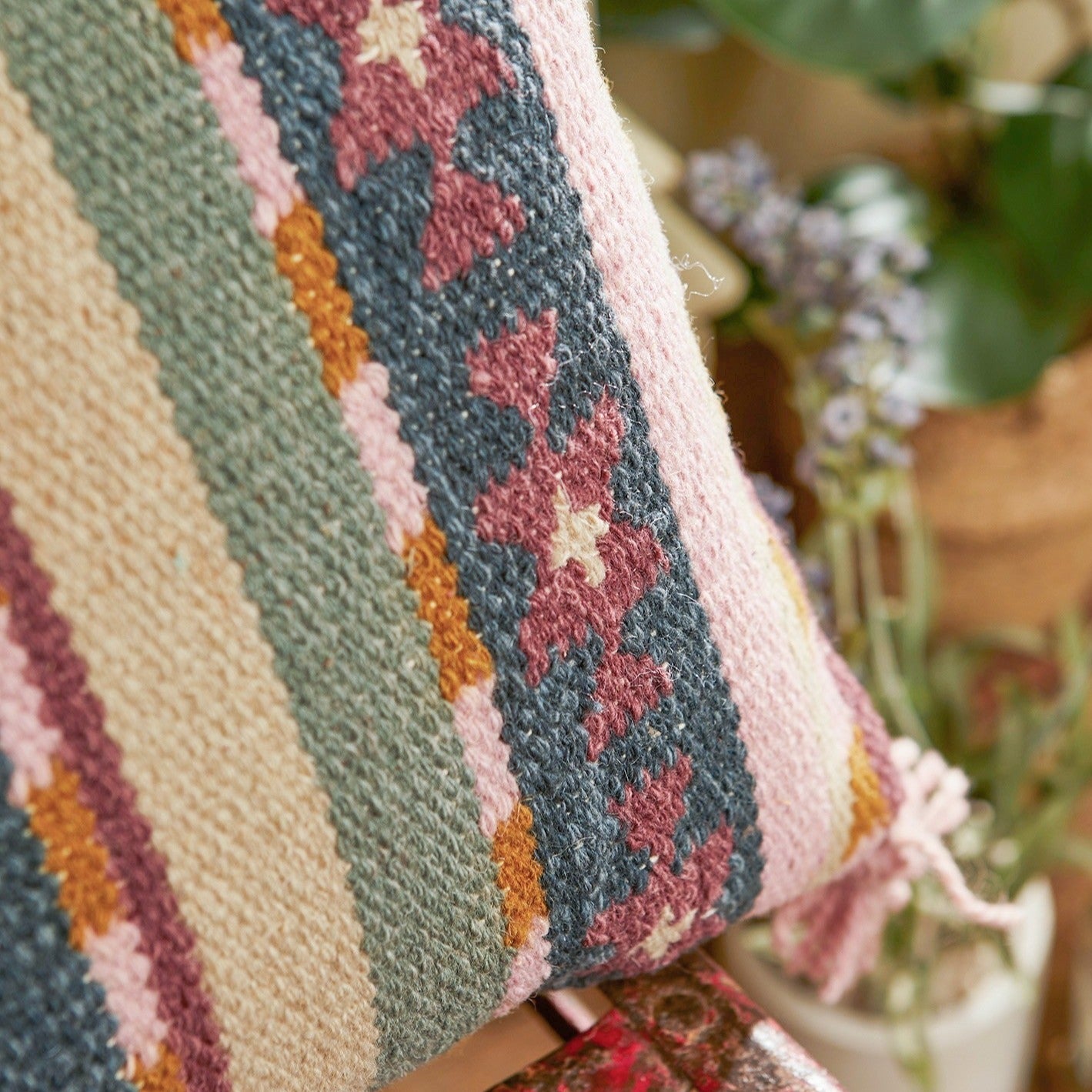 Ikaria Hand Woven Wool & Cotton Kilim Cushion - CC526 - Uneeka